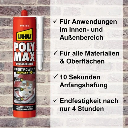 UHU® UHU Poly Max Montagekleber Sofort Power Weiß 425 G 5 UHU® UHU Poly Max Montagekleber Sofort Power Weiß 425 G – Bild 3
