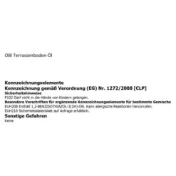 OBI Terrassenboden-Öl Douglasie 750 Ml 6 OBI Terrassenboden-Öl Douglasie 750 Ml -Hausfarben Rabatte 29 2539 Gefahrstoffetikett